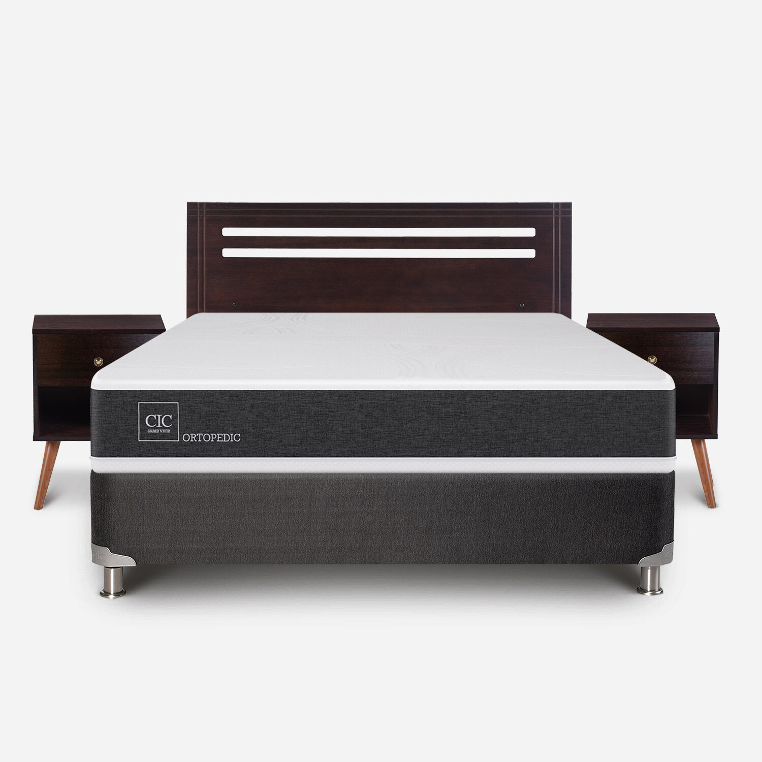 Box Spring 2 Plazas Ortopedic Base Normal 5 Zonas + Set M&uacute;nich Chocolate