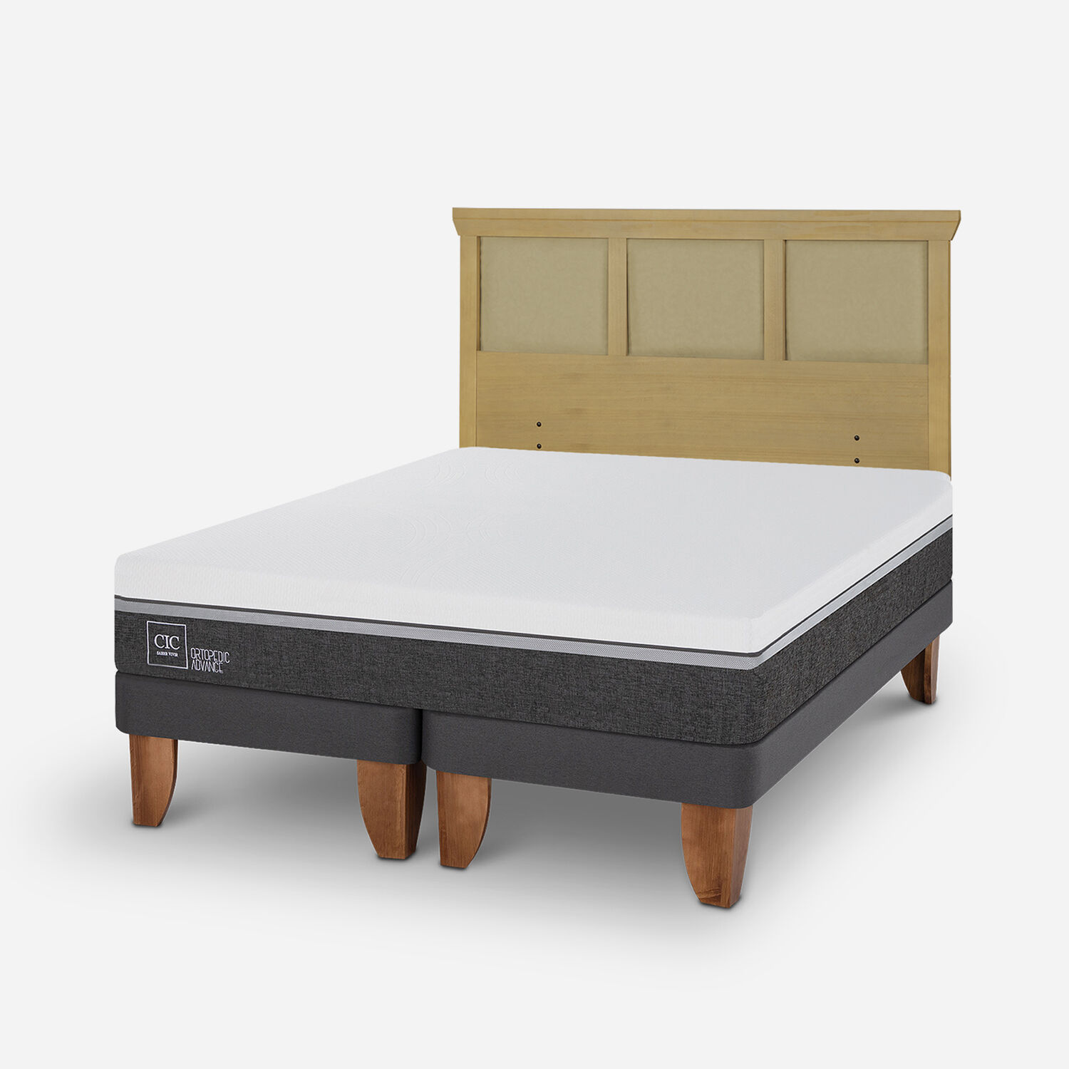 Cama Europea 2 Plazas Ortopedic Advance Base Dividida + Respaldo Torino Mostaza