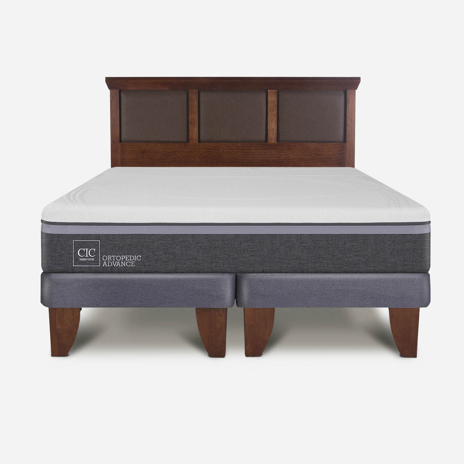 Cama Europea 2 Plazas Base Dividida Ortopedic Advance + Respaldo Torino Caramel