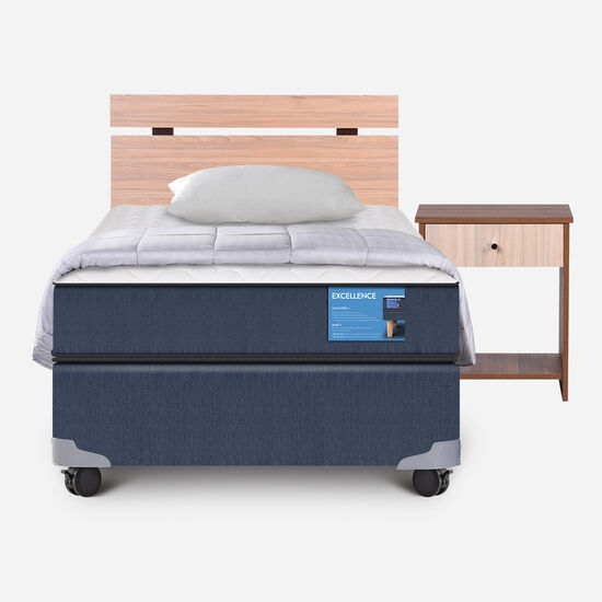 Cama Americana 1.5 Plazas Excellence + Set Olmo + Almohada + Plumón