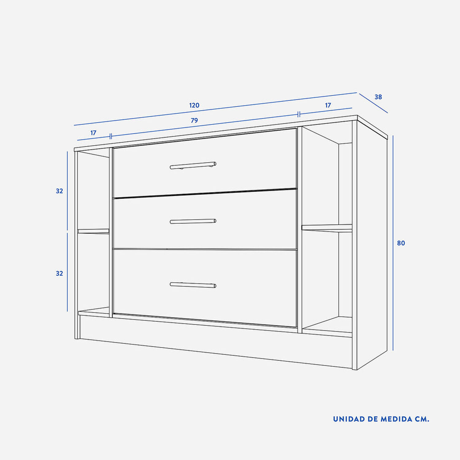 C&oacute;moda 3 Cajones Rigel Olmo Blanco