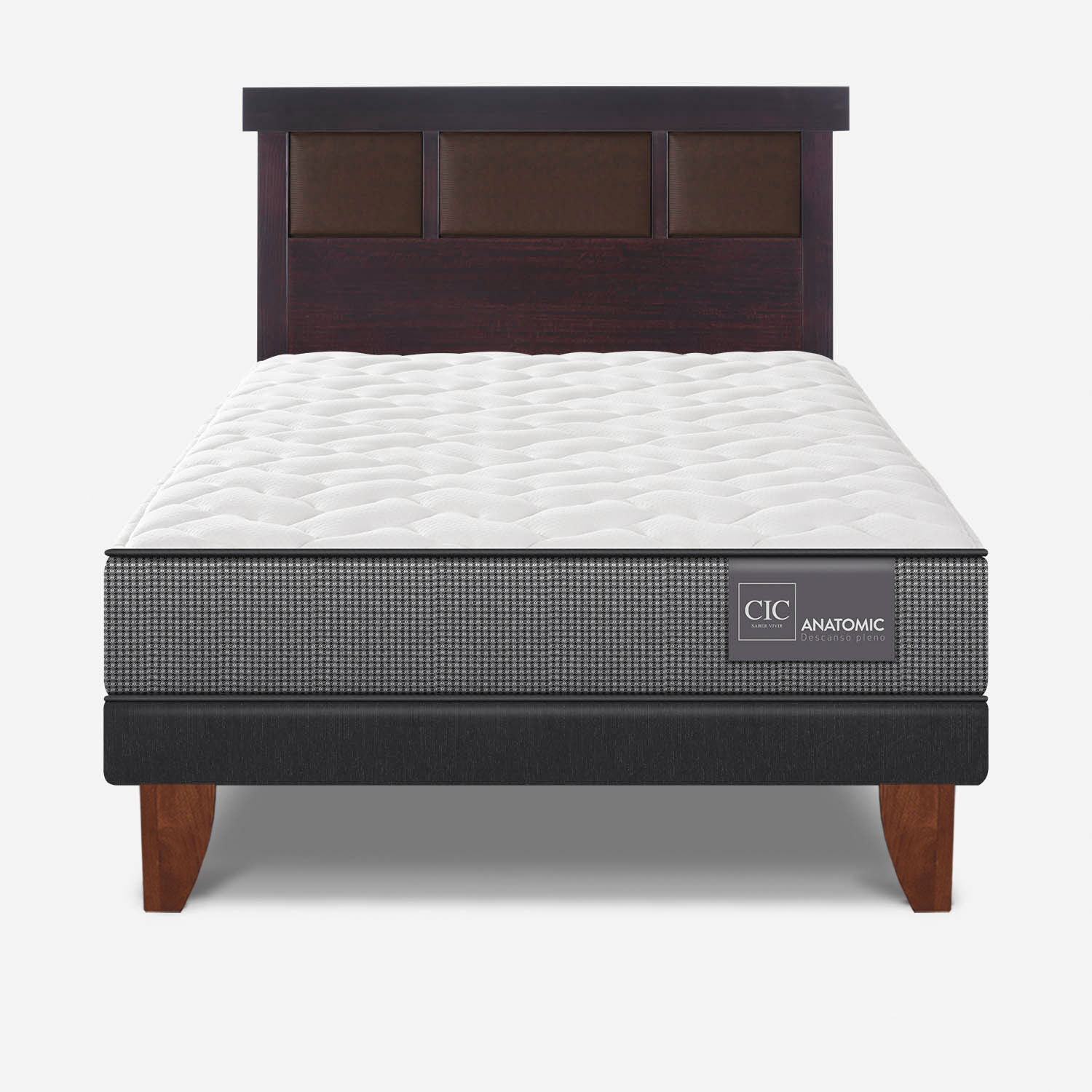 Cama Europea 1,5 Plazas Anatomic + Respaldo Dublín Chocolate