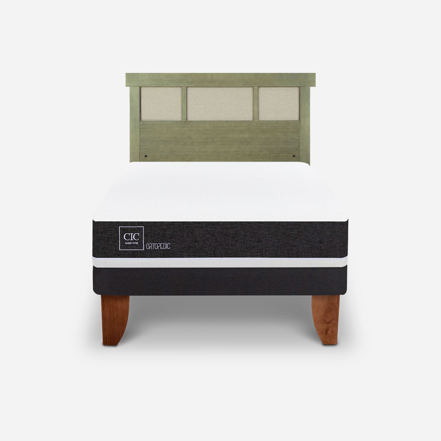 Cama Europea 2 Plazas Ortopedic Base Normal + Respaldo Dubl&iacute;n Olivo