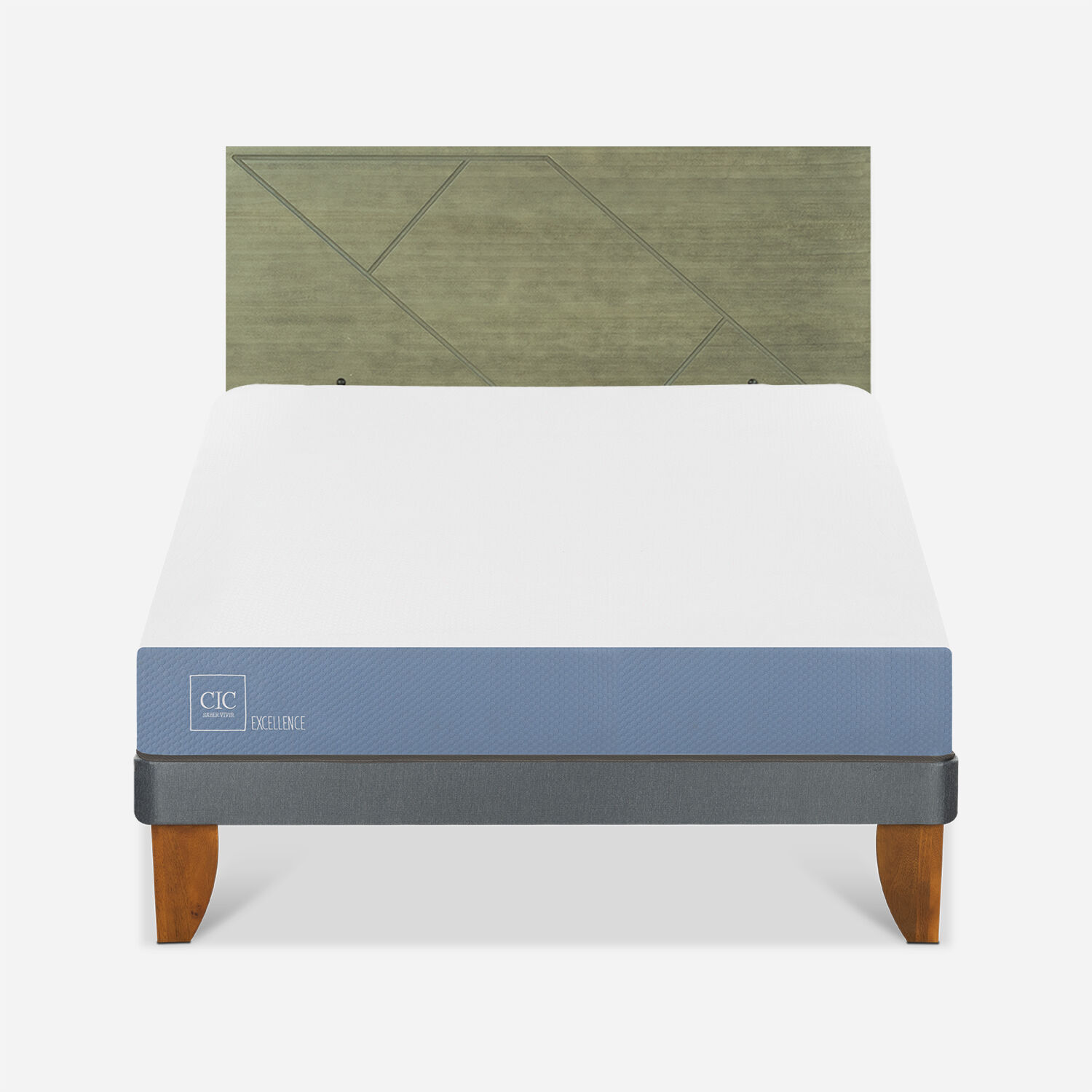 Cama Europea 2 Plazas Excellence Base Normal + Respaldo Villarrica Olivo