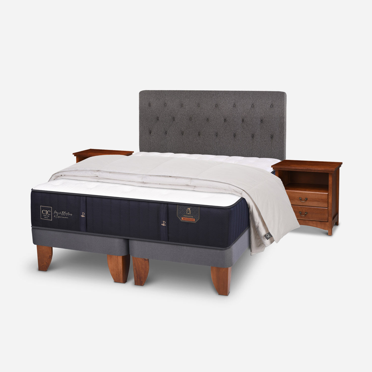 Cama Europea King Premium + Set Kaveri + Plum&oacute;n 100% Pluma de Ganso