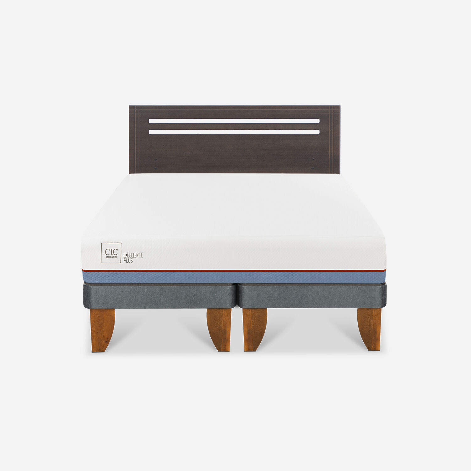 Cama Europea 2 Plazas Excellence Base Dividida + Respaldo Munich Gris