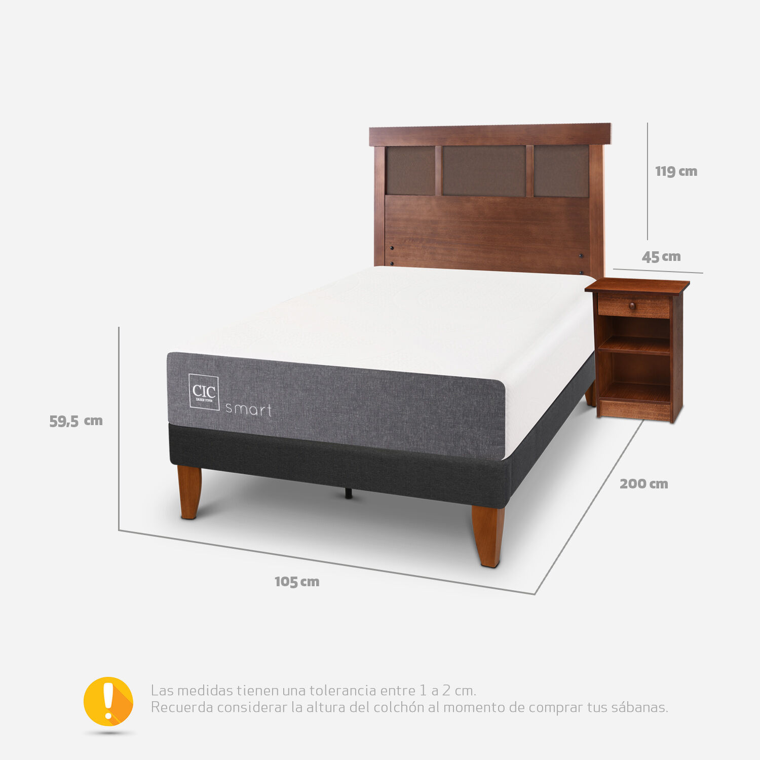 Cama Europea Curve 1,5 Plazas Smart + Set Dubl&iacute;n Caramel
