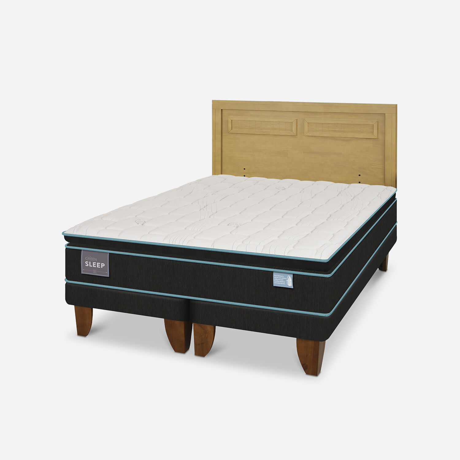 Cama Europea King Green Sleep + Respaldo Mil&aacute;n Mostaza