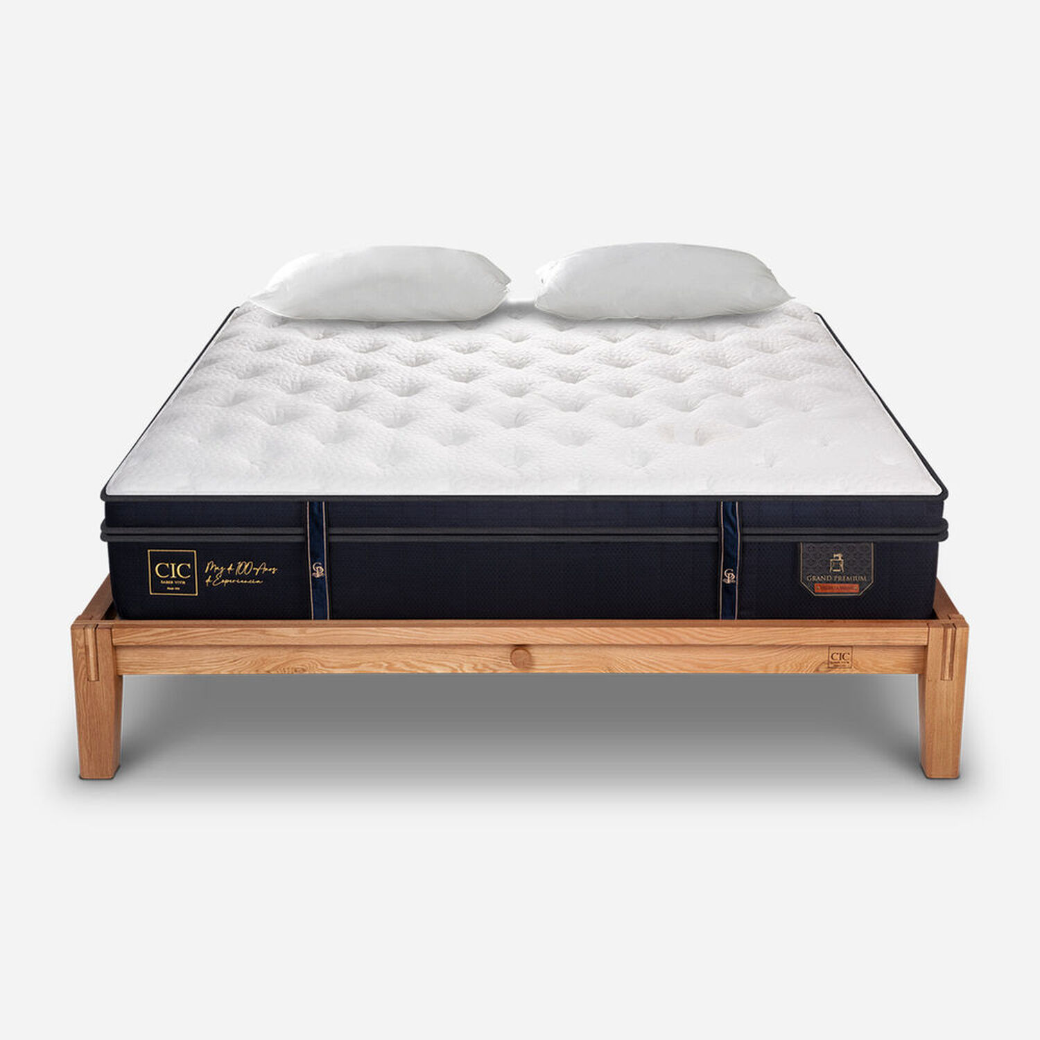 Cama Oak 2 Plazas Grand Premium + Almohadas Viscoelásticas
