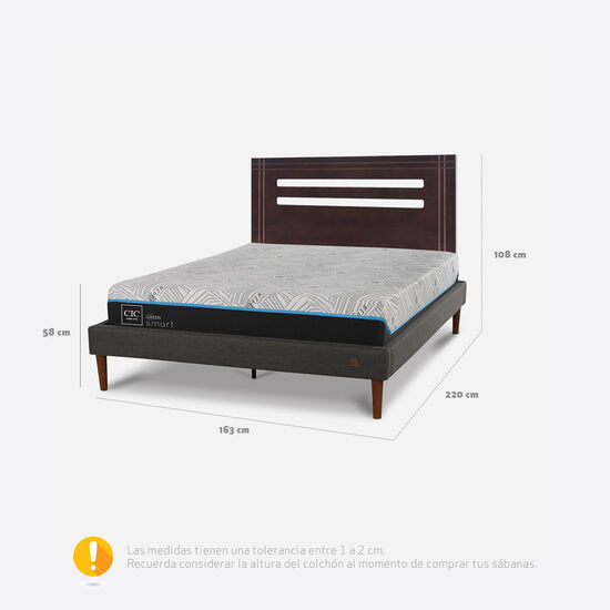 Cama Europea Curve 2 Plazas Smart Green + Respaldo Múnich