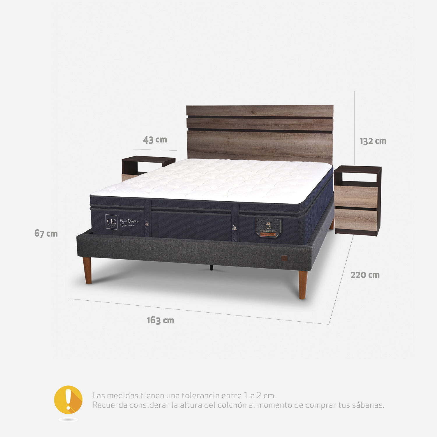 Cama Europea Curve 2 Plazas Super Premium + Set Ares