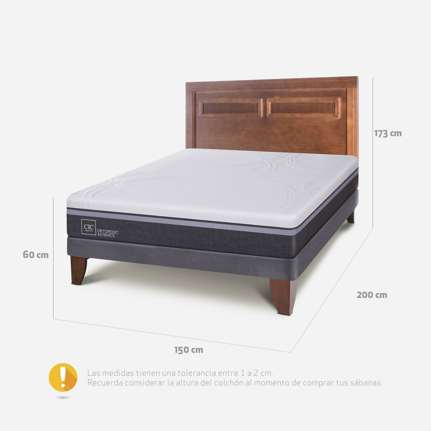 Cama Europea 2 Plazas Base Normal Ortopedic Advance + Respaldo Milán