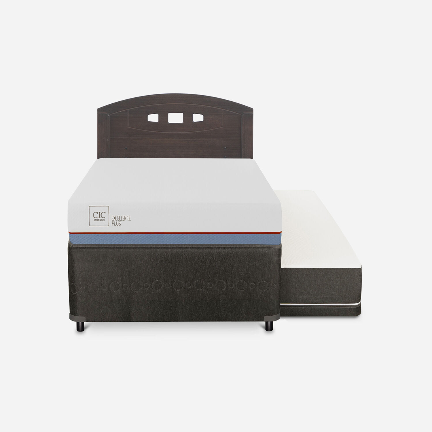 Cama Nido Div&aacute;n Excellence Plus + Respaldo Gales Gris