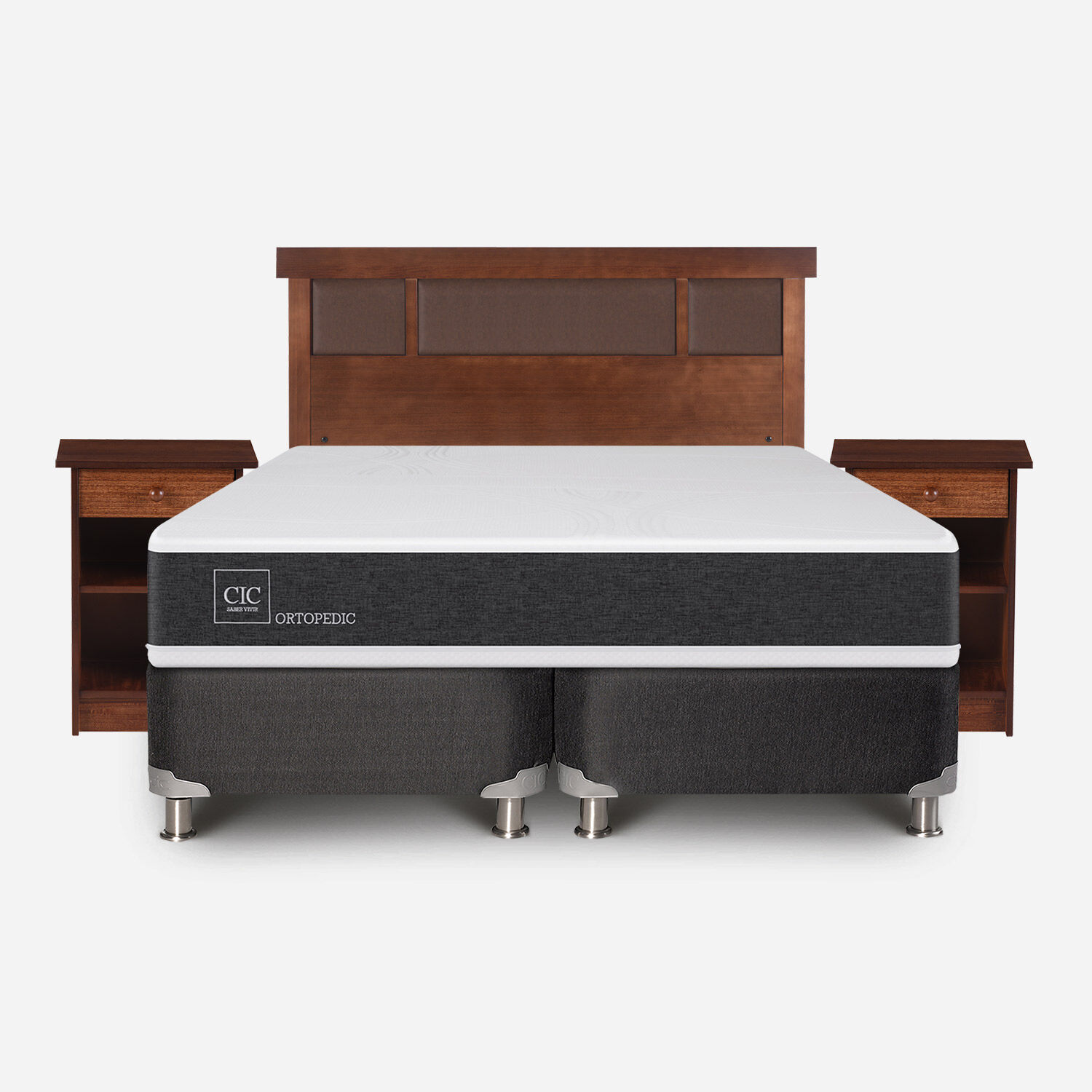 Box Spring 2 Plazas Ortopedic Base Dividida 5 Zonas + Set Dublín Caramel