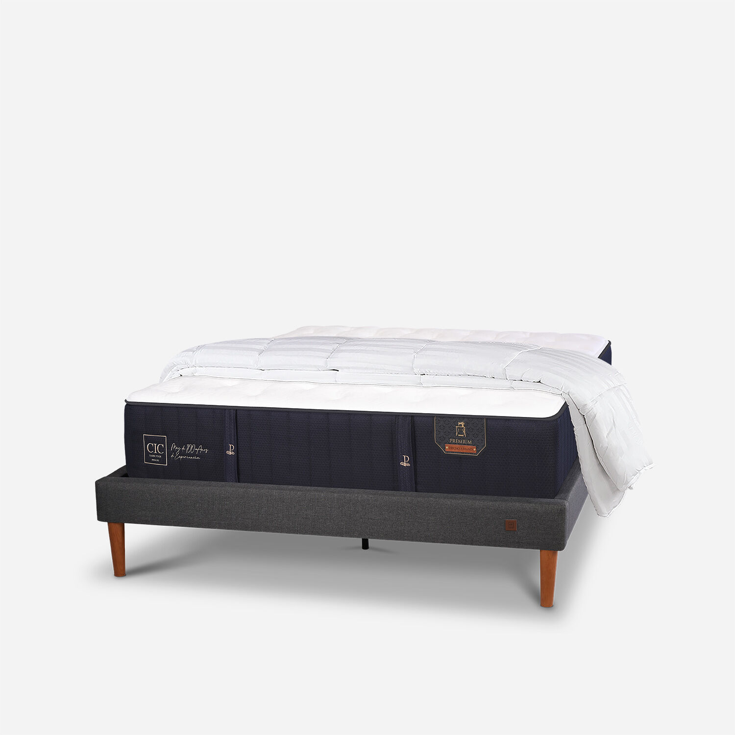 Cama Europea Curve 2 Plazas Premium + Plum&oacute;n