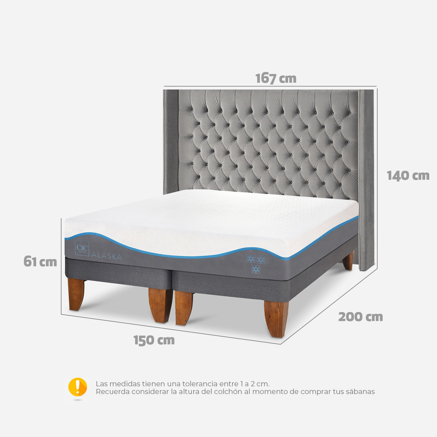 Cama Europea 2 Plazas Alaska Base Dividida + Respaldo Sesia