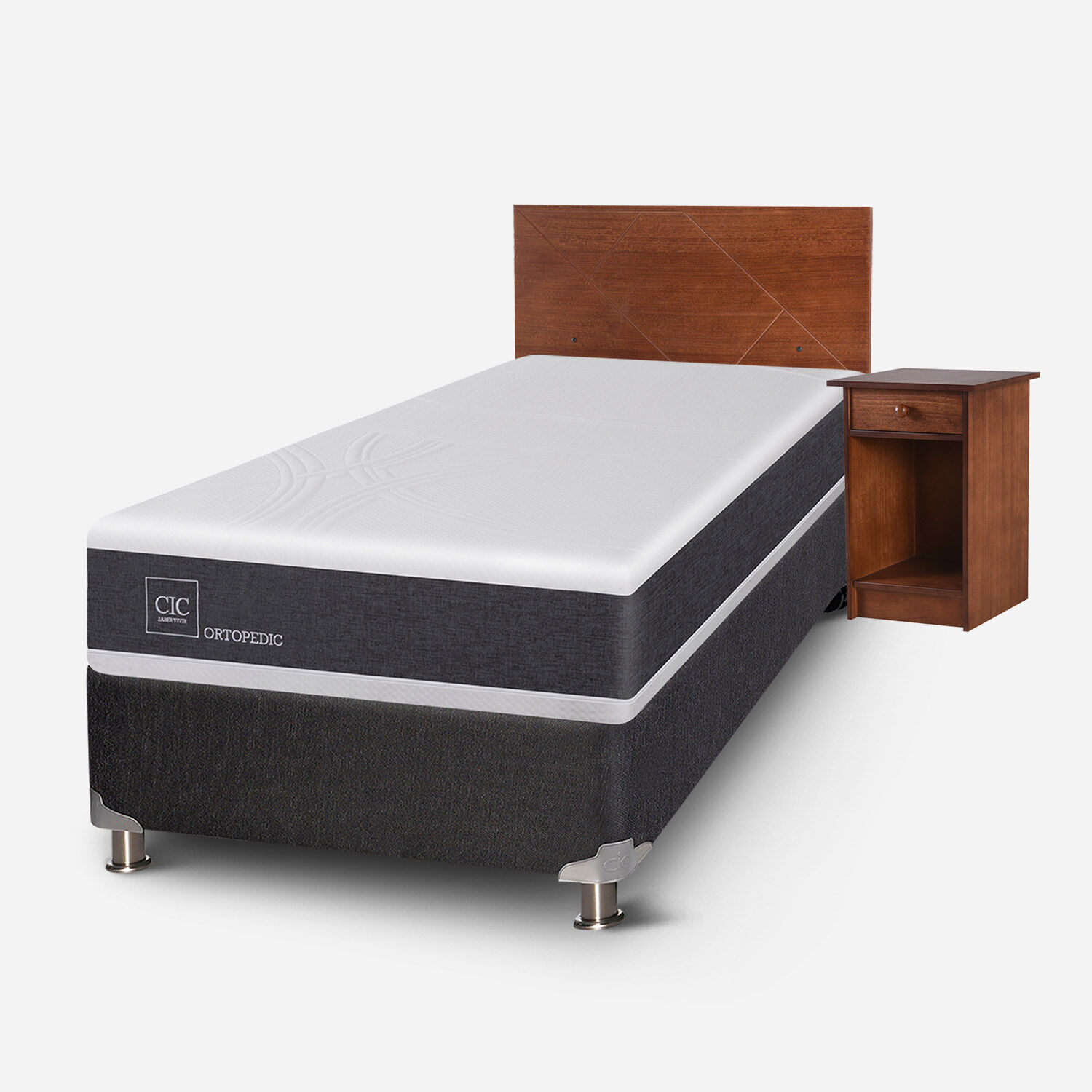 Box Spring 1,5 Plazas Ortopedic 5 Zonas + Set Villarrica