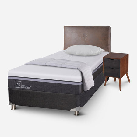 Box Spring 1,5 Plazas Ortopedic Advance 5 Zonas + Almohada + Plum&oacute;n + Set Baker