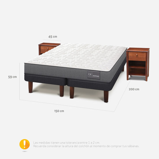 Cama Europea 2 Plazas Base Dividida Anatomic + Veladores Torino Caramel