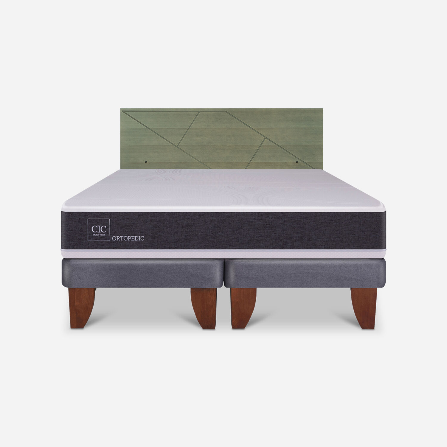 Cama Europea King Ortopedic + Respaldo Villarrica Olivo