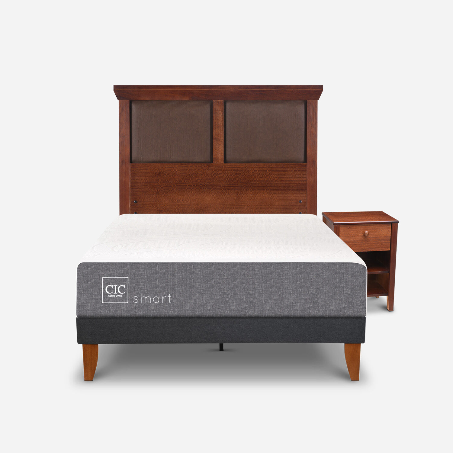 Cama Europea Curve 1,5 Plazas Smart + Set Torino Caramelo