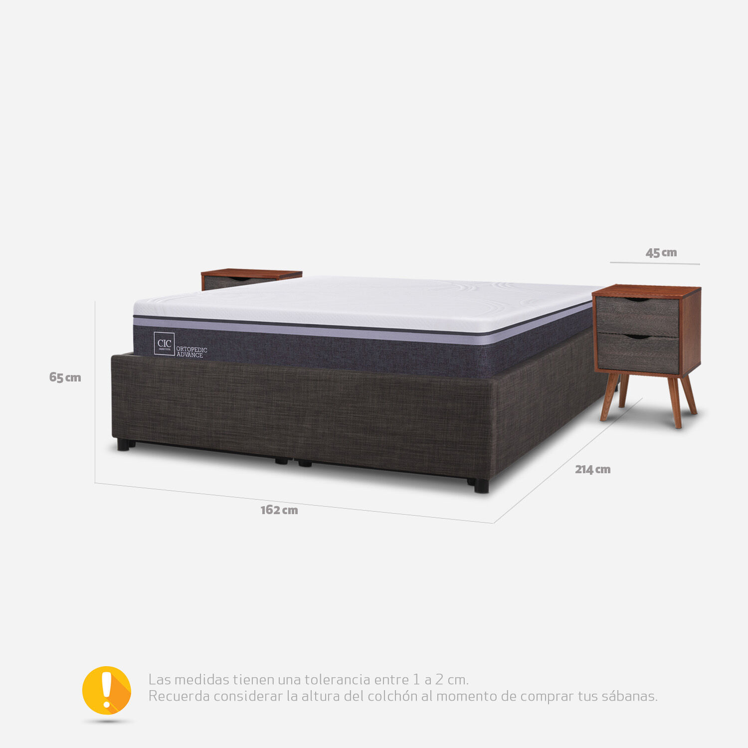Cama Space Box 2 Plazas Ortopedic Advance + Velador N&iacute;ger