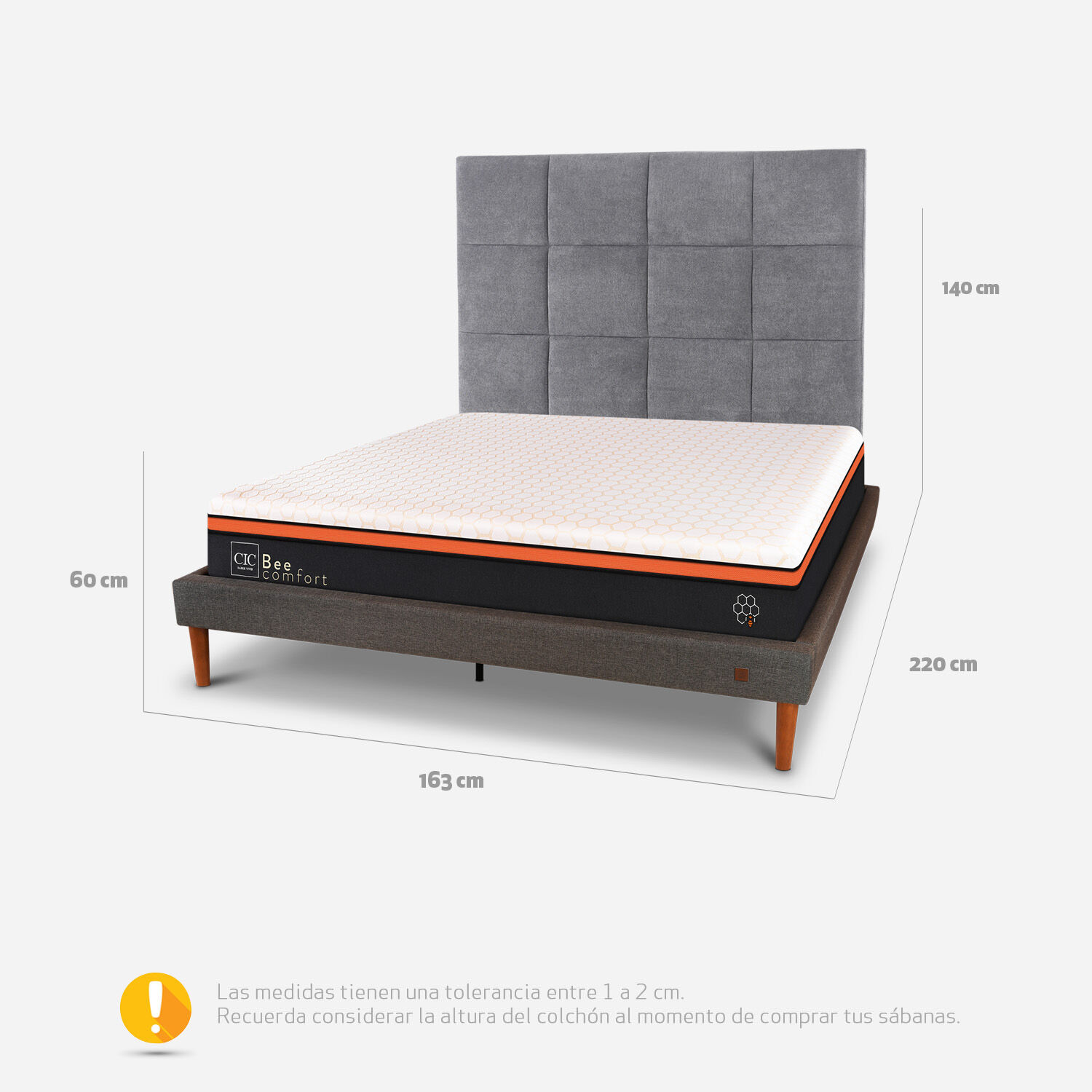 Cama Europea Curve 2 Plazas Bee Comfort + Respaldo T&aacute;mesis