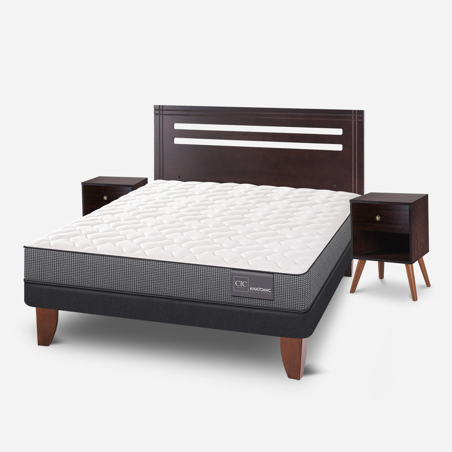 Cama Europea 2 Plazas Anatomic Base Normal + Set Múnich Chocolate