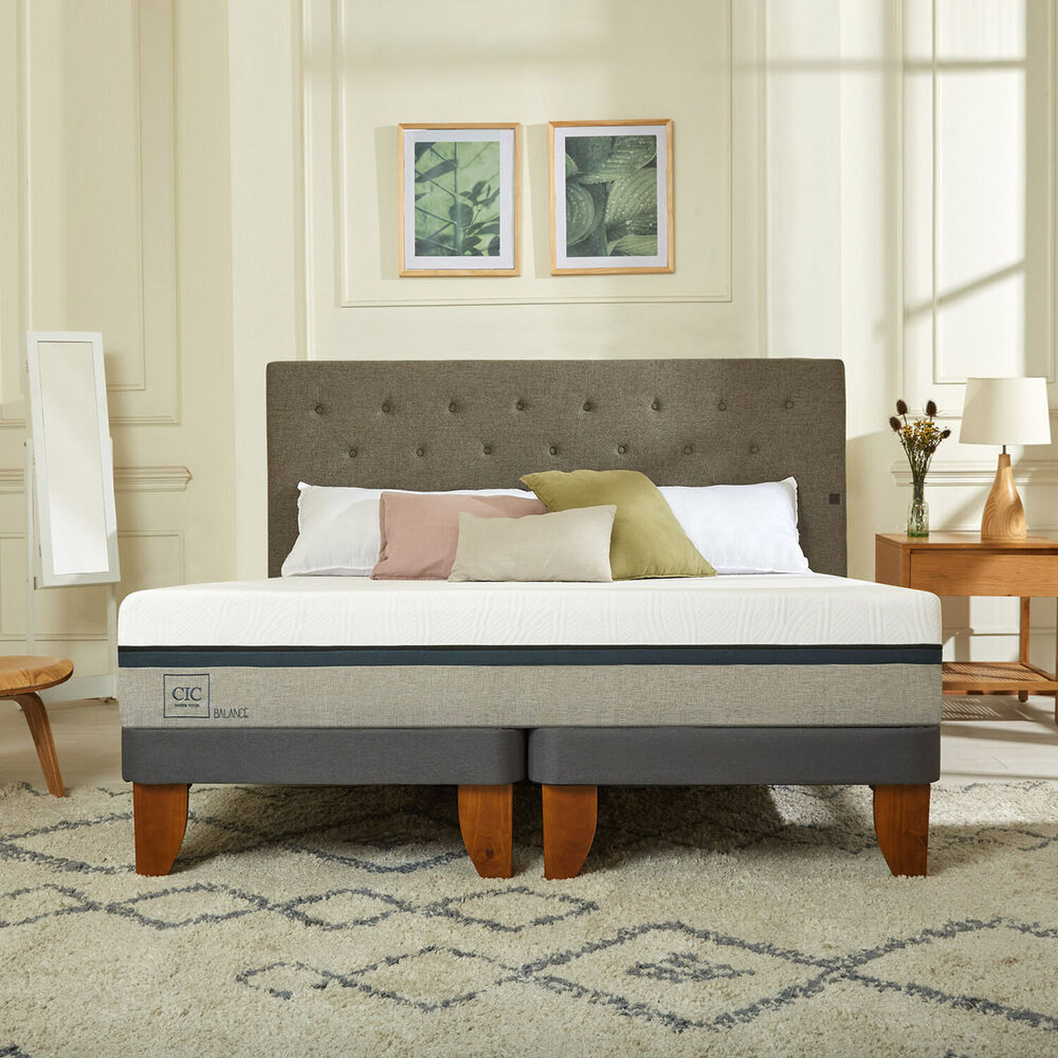 Cama Europea King Balance + Respaldo &Eacute;ufrates