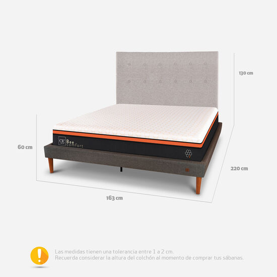 Cama Europea Curve 2 Plazas Bee Comfort + Respaldo Tigris