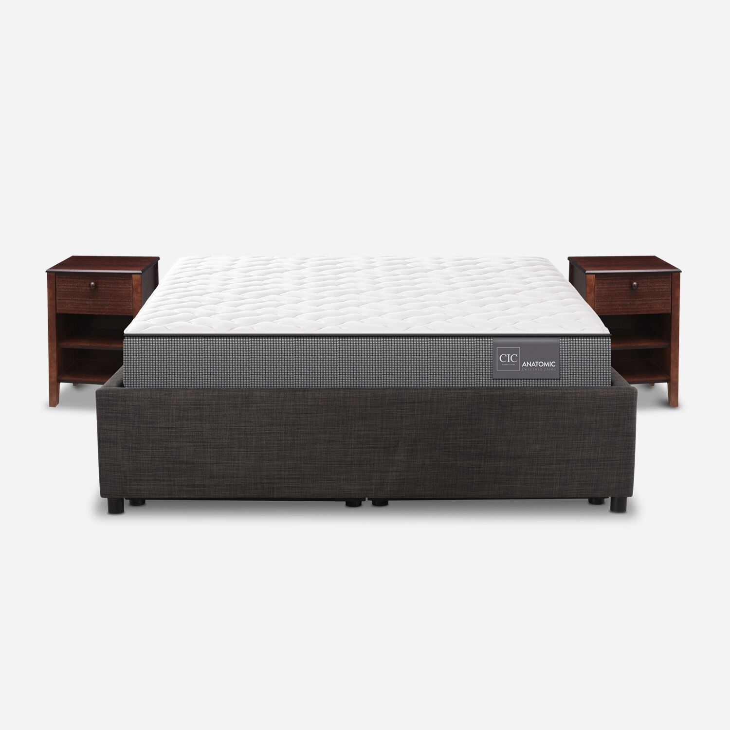 Cama Space Box 2 Plazas Anatomic + Velador Torino Chocolate