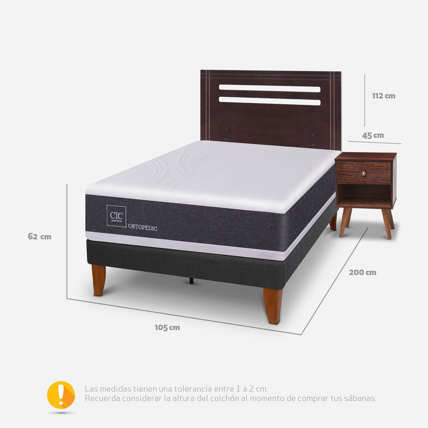 Cama Europea Curve 1,5 Plazas Ortopedic + Set M&uacute;nich Chocolate