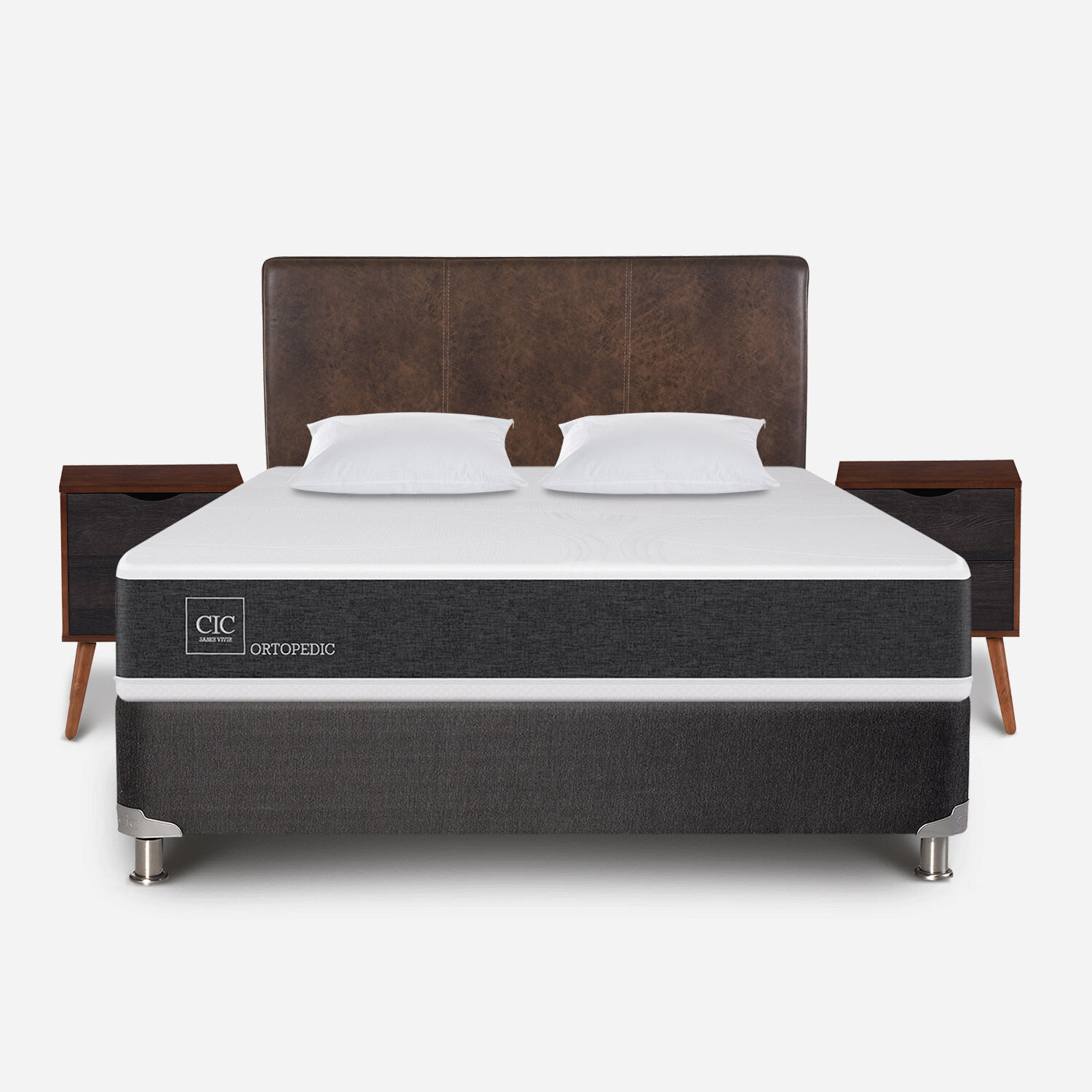 Box Spring 2 Plazas Ortopedic Base Normal 5 Zonas + Almohadas Viscoel&aacute;sticas + Set Baker
