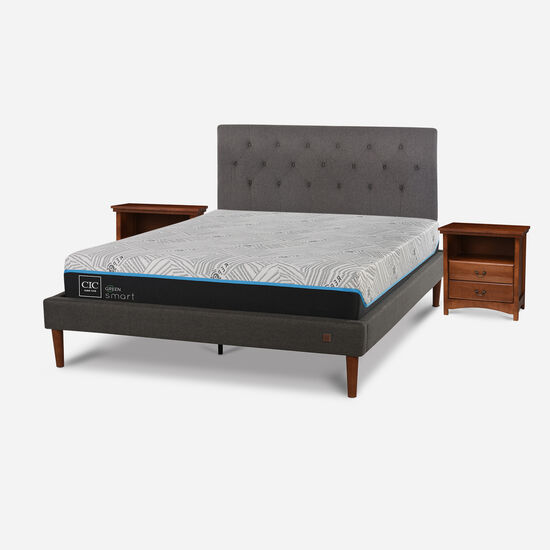 Cama Europea Curve 2 Plazas Smart Green + Set Kavery