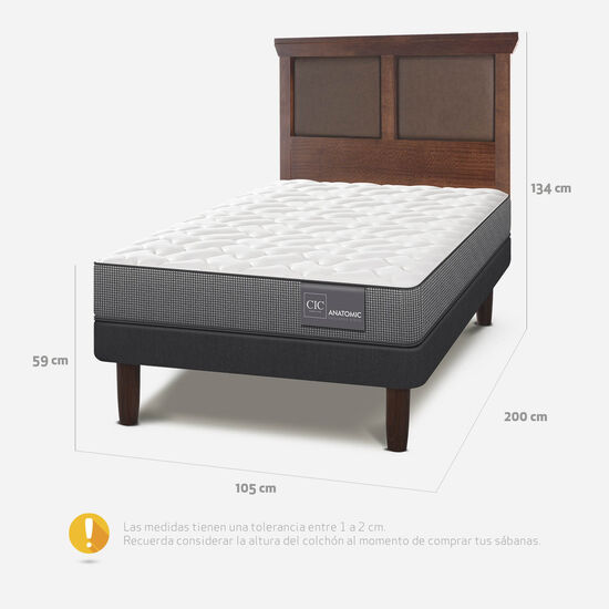 Cama Europea 1.5 Plazas Anatomic + Respaldo Torino Caramel