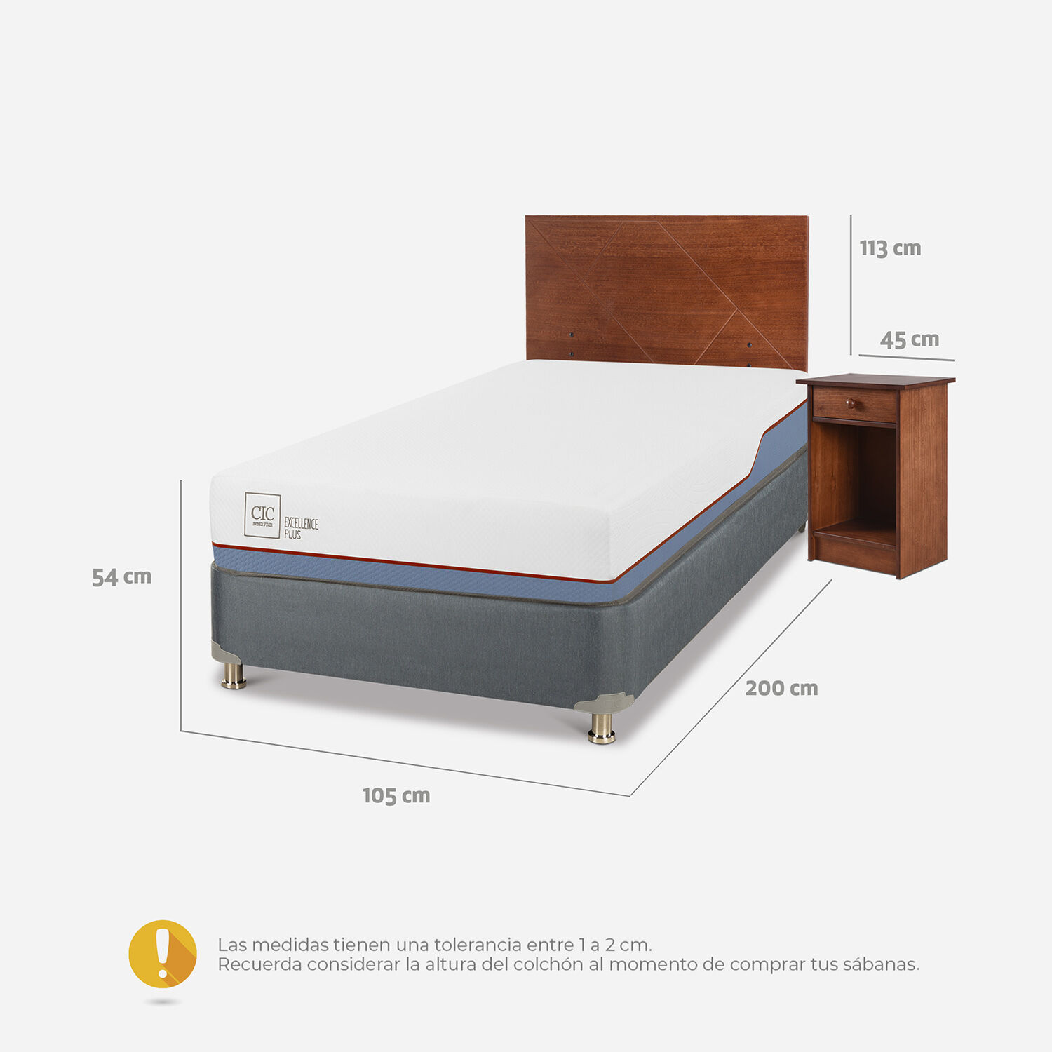 Cama Americana 1,5 Plazas Excellence Plus + Set Villarrica