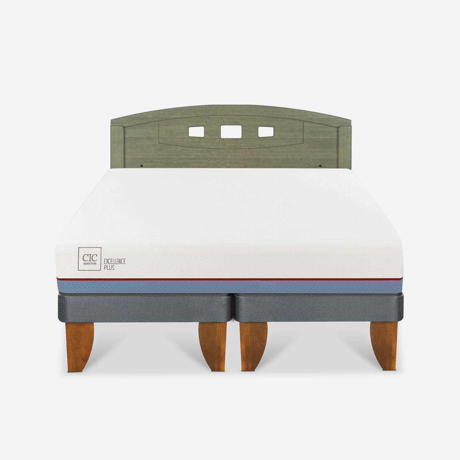 Cama Europea 2 Plazas Excellence Plus Base Dividida + Respaldo Gales Olivo