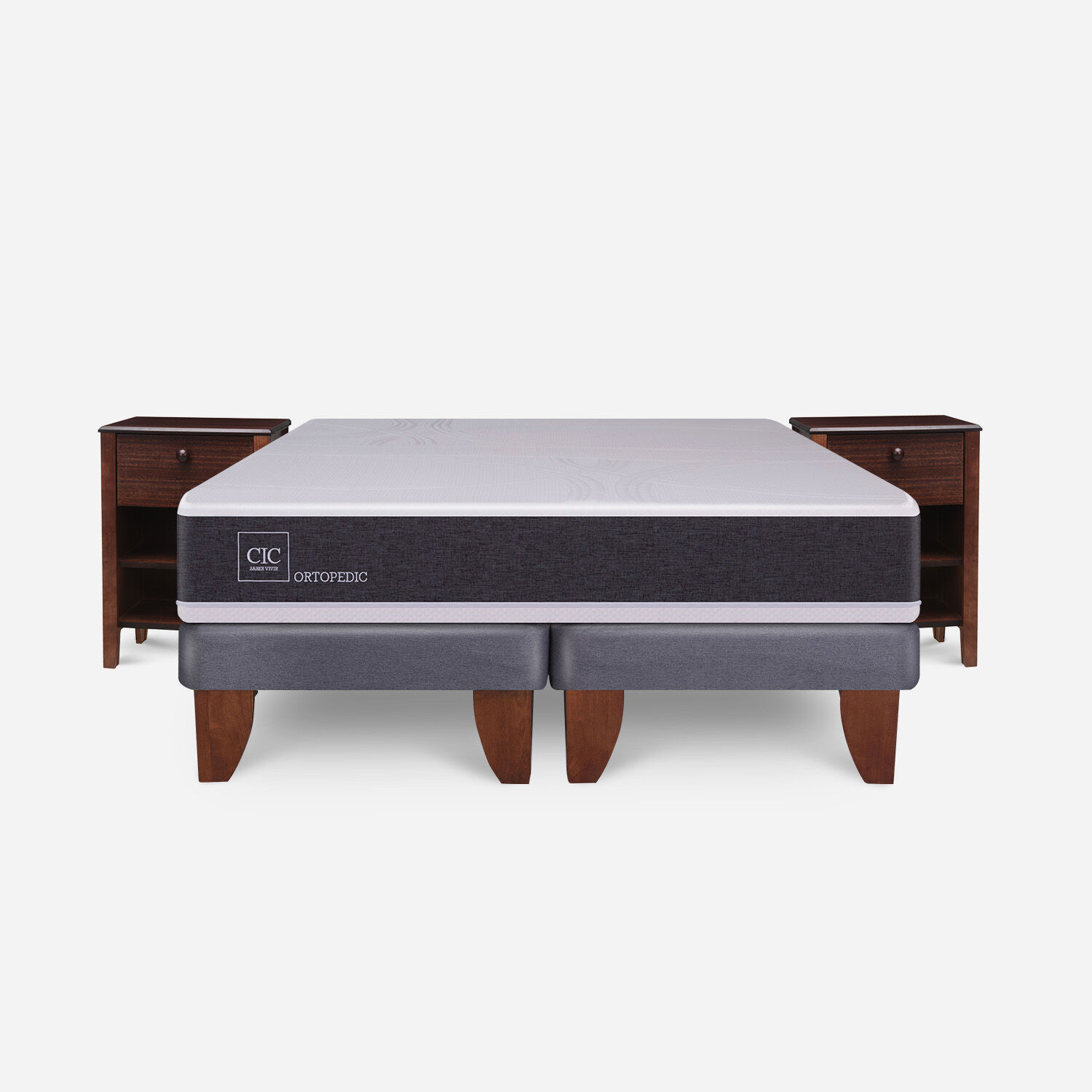 Cama Europea King Ortopedic + Veladores Torino Chocolate