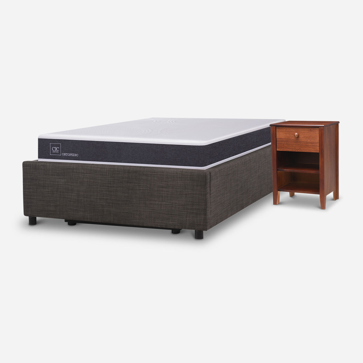 Cama Space Box 1,5 Plazas Ortopedic + Velador Torino Caramel