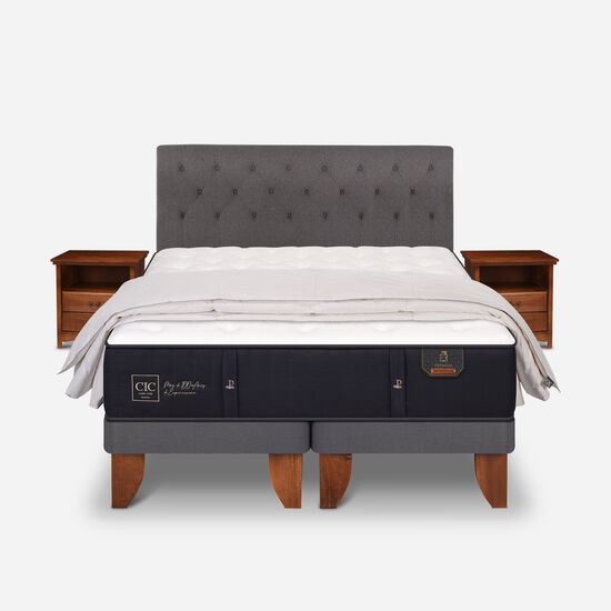 Cama Europea King Premium + Set Kaveri + Plumón 100% Pluma de Ganso