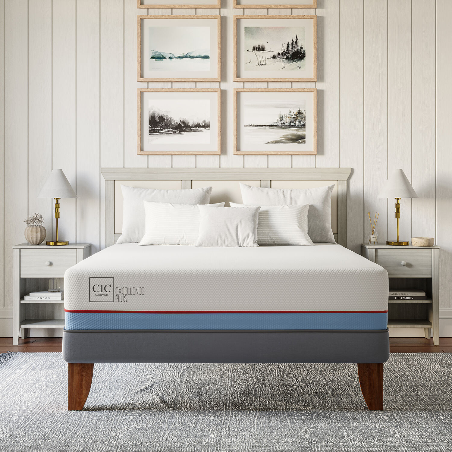 Cama Europea 2 Plazas Excellence Plus Base Normal + Respaldo Gales Negro