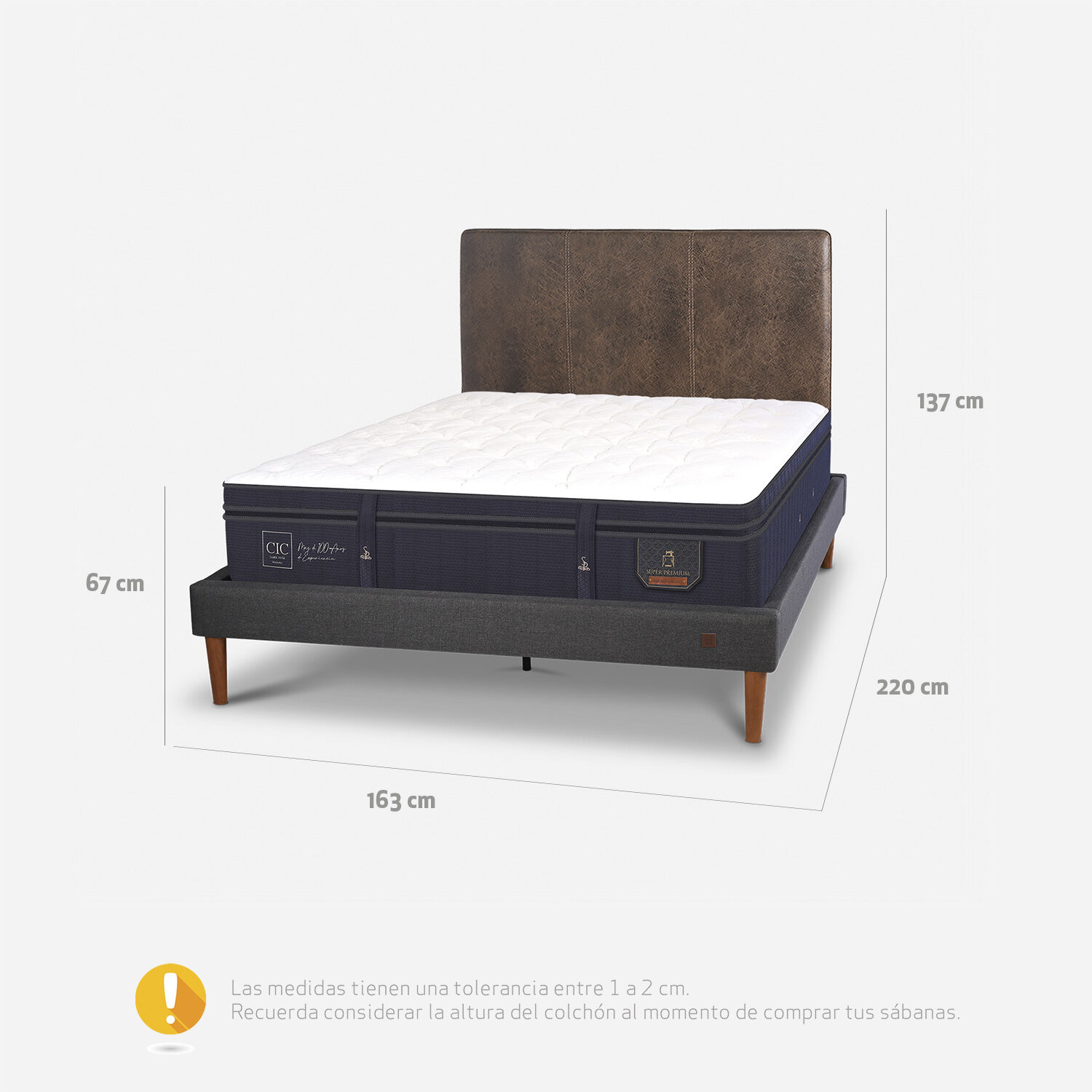 Cama Europea Curve 2 Plazas Super Premium + Respaldo Baker