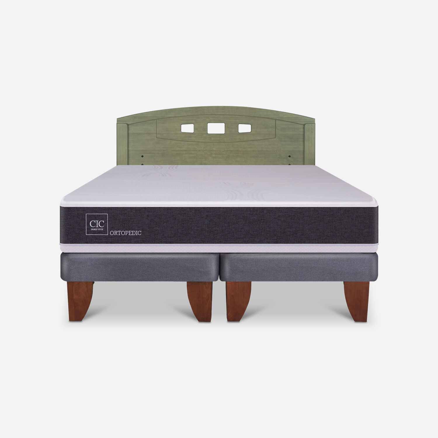 Cama Europea 2 Plazas Ortopedic Base Dividida + Respaldo Gales Olivo