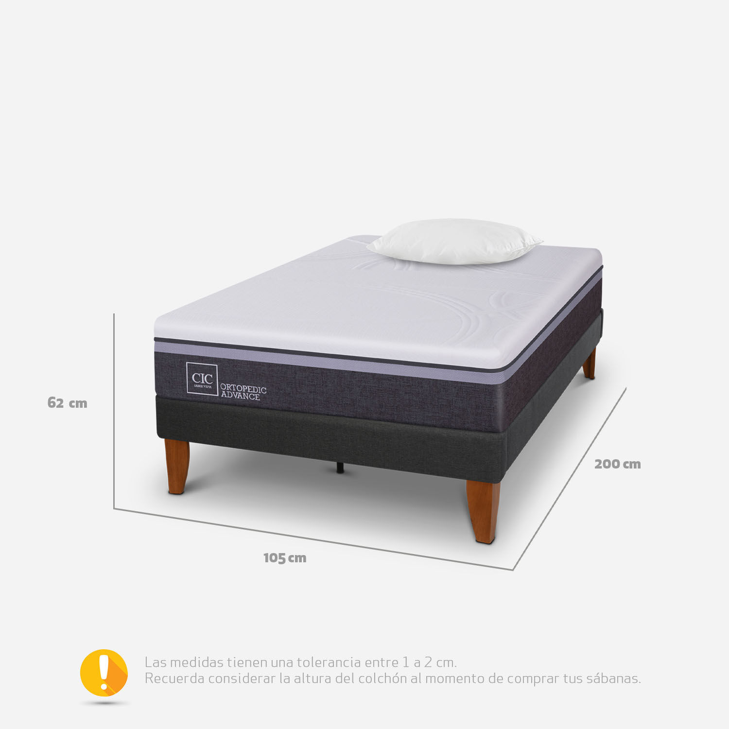 Cama Europea Curve 1,5 Plazas Ortopedic Advance + Almohada Visco el&aacute;stica