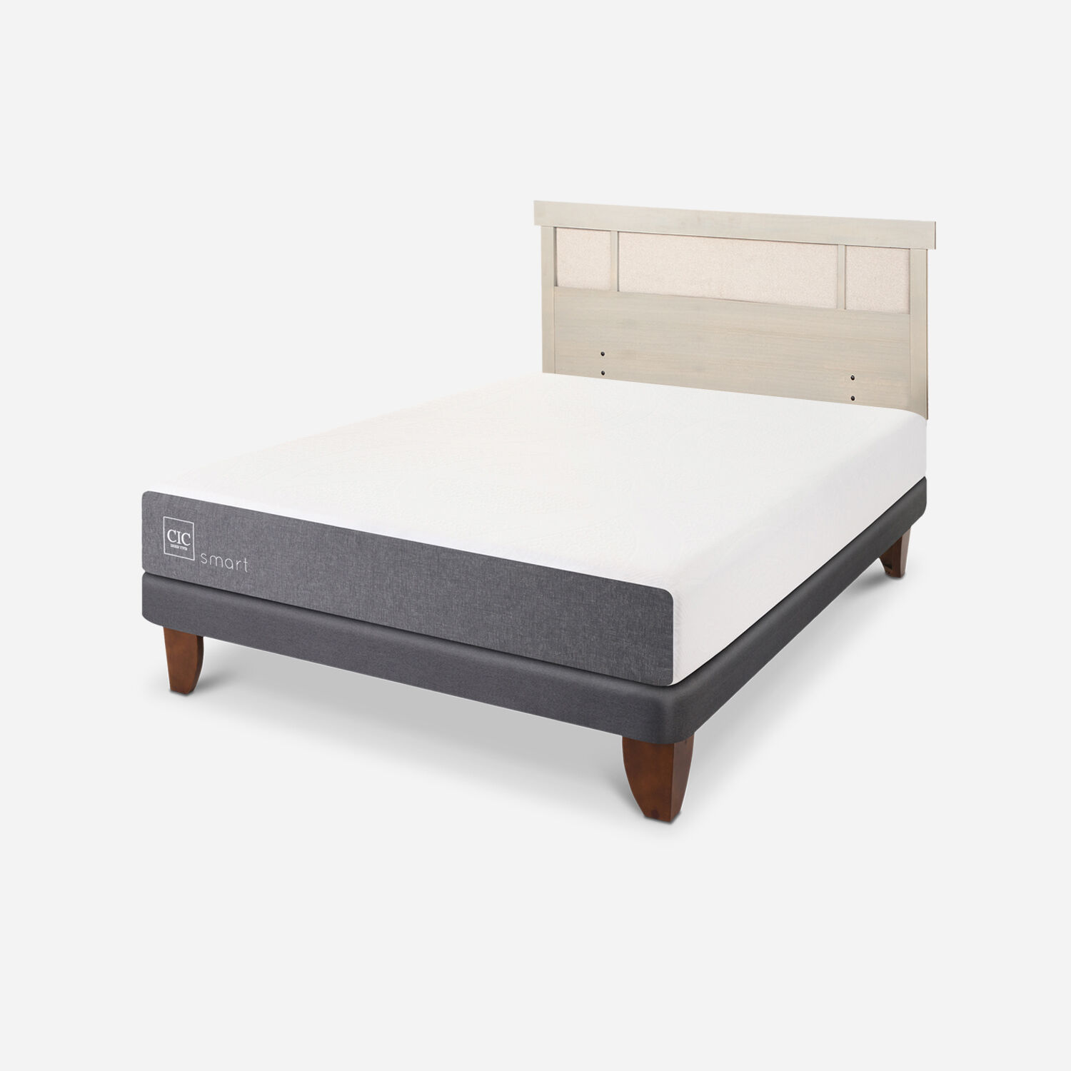 Cama Europea 2 Plazas Smart Base Normal + Respaldo Dublín Alpino