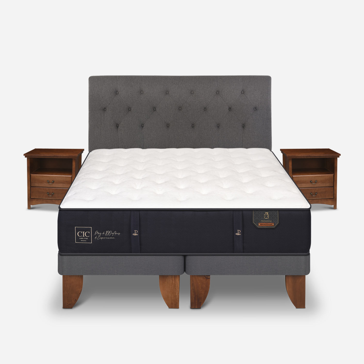 Cama Europea 2 Plazas Premium Base Dividida + Set Kavery