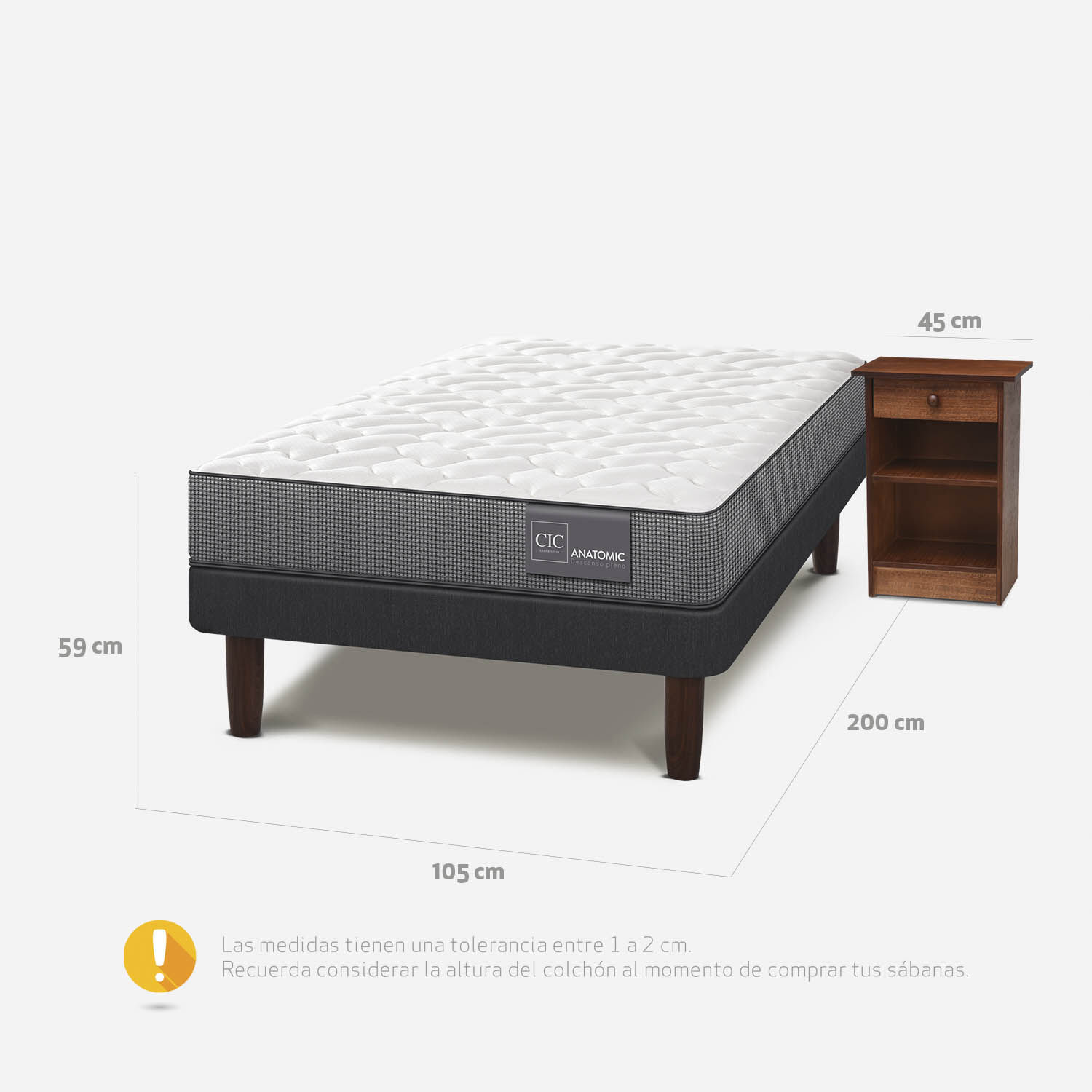 Cama Europea 1,5 Plazas Anatomic + Velador Dubl&iacute;n Caramel