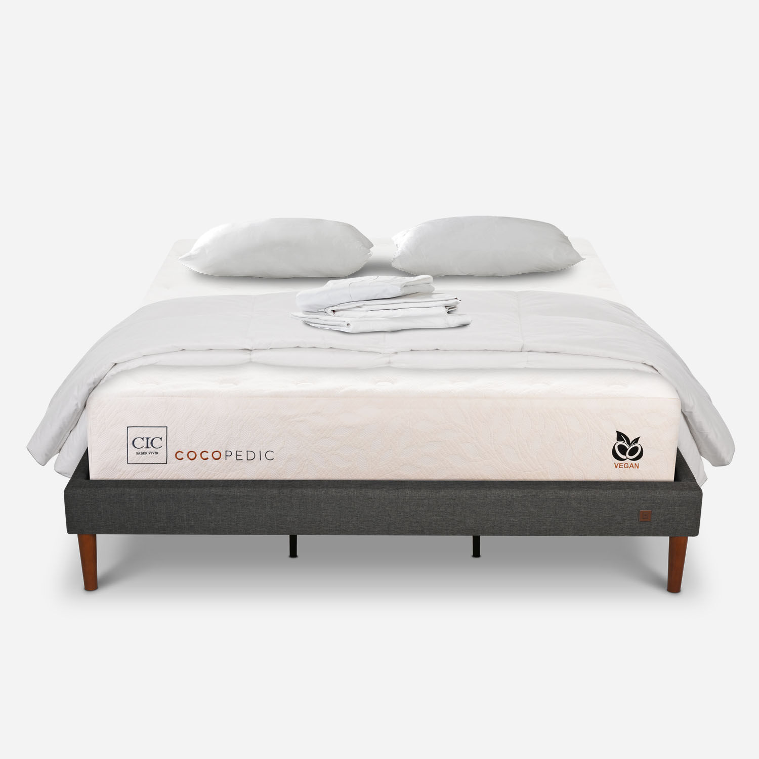 Cama Europea Curve King Cocopedic + Almohadas + Plum&oacute;n + S&aacute;banas