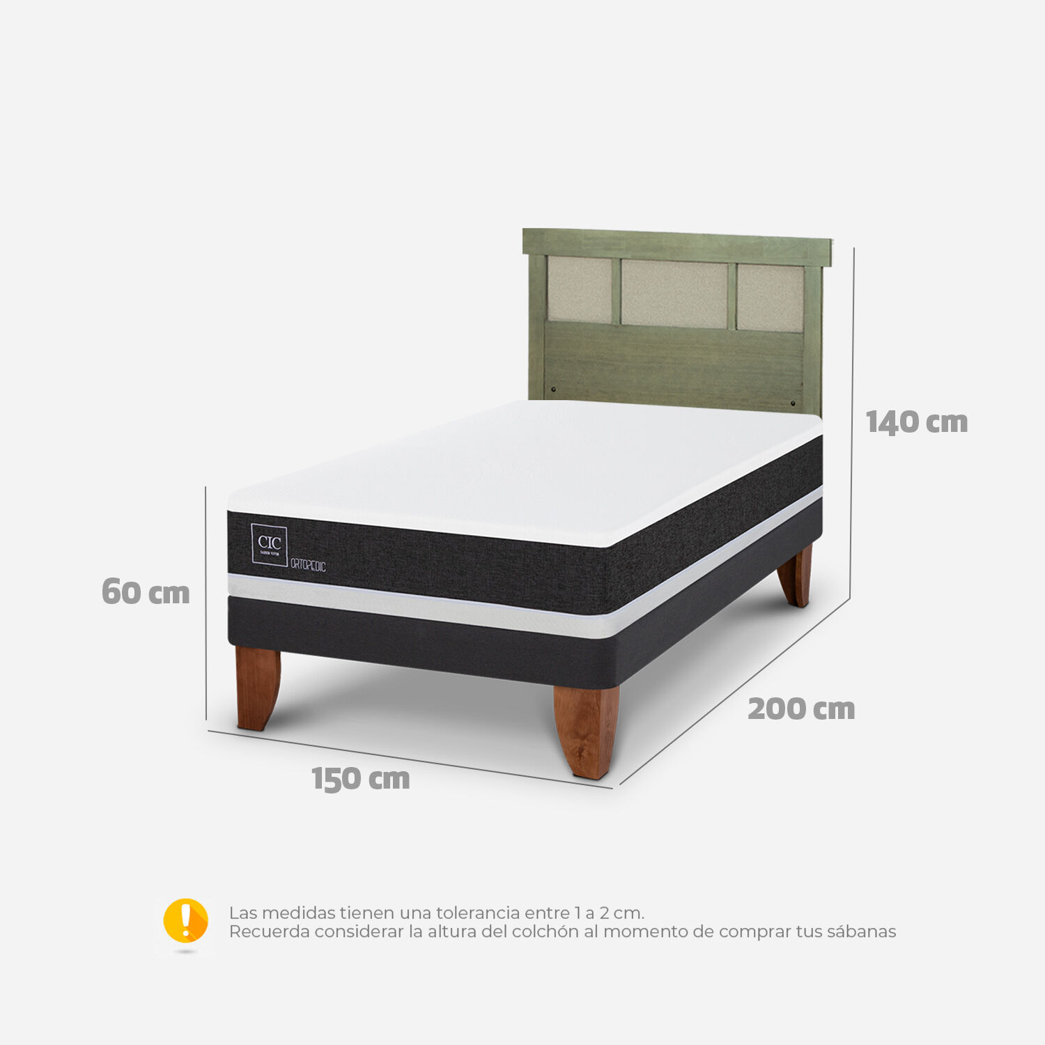 Cama Europea 2 Plazas Ortopedic Base Normal + Respaldo Dubl&iacute;n Olivo