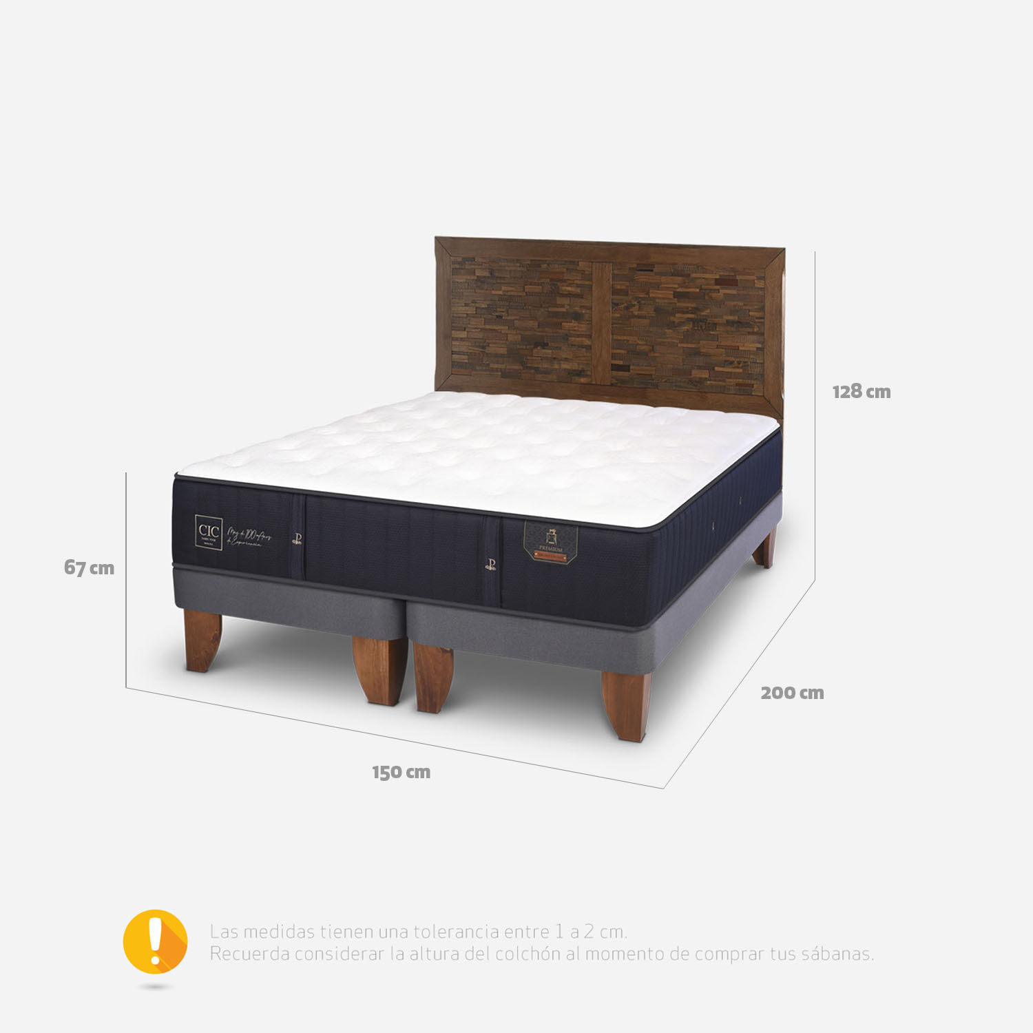 Cama Europea 2 Plazas Premium Base Dividida + Respaldo Antique